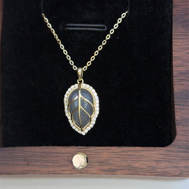 18k Gold Finish Rivah Leaf Pendant with Chain on Pure 925 Silver