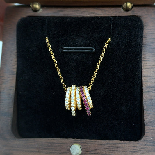 Vett Gold Finish Multi Colored Diamond Rainbow Pendant with Chain