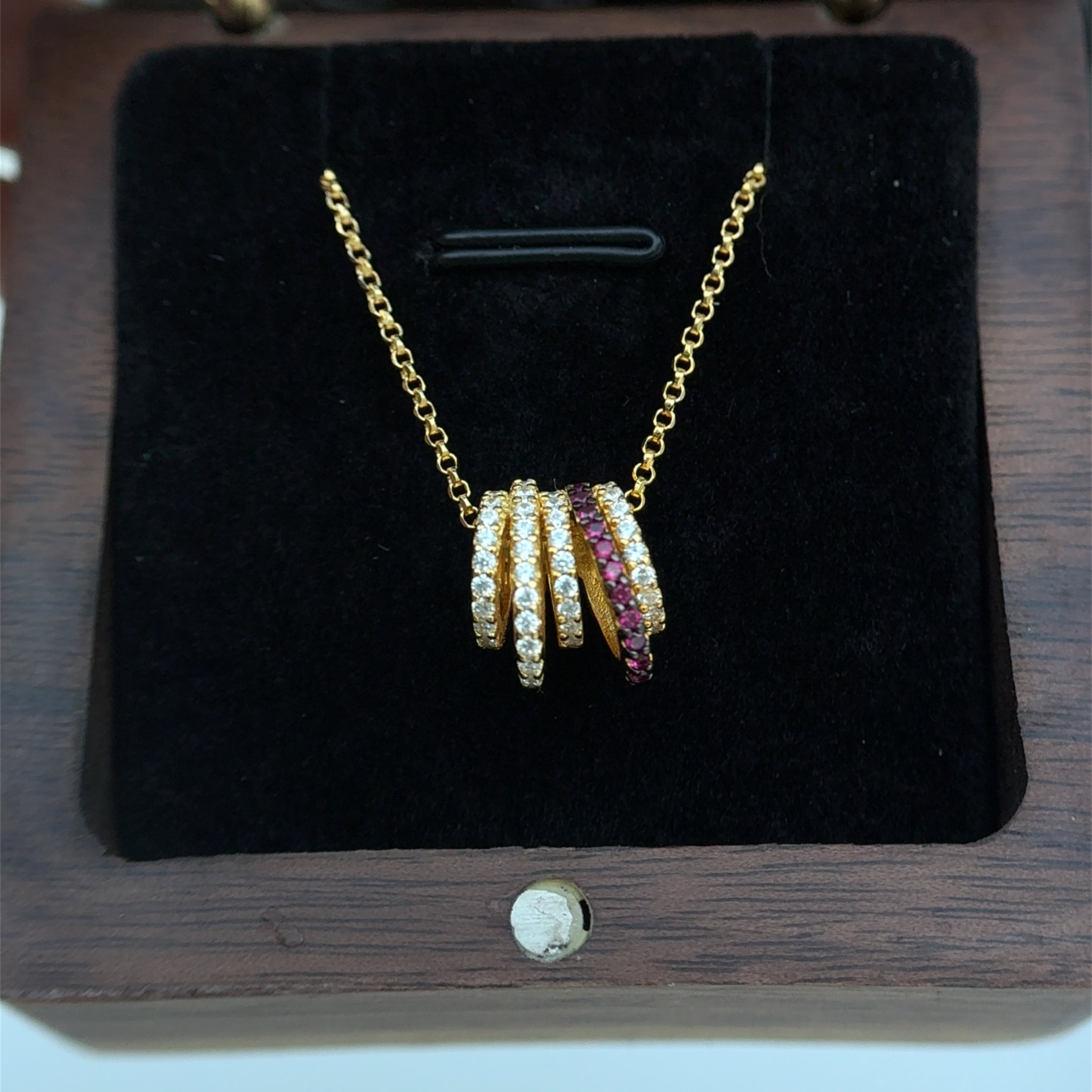 Vett 18K Gold Finish Multi Colored Diamond Rainbow Pendant with Chain