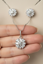 VANYA Heart and Baguette Solitaire Pendant Set on pure 925 Silver