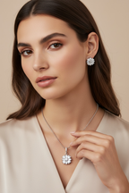 VANYA Heart and Baguette Solitaire Pendant Set on pure 925 Silver